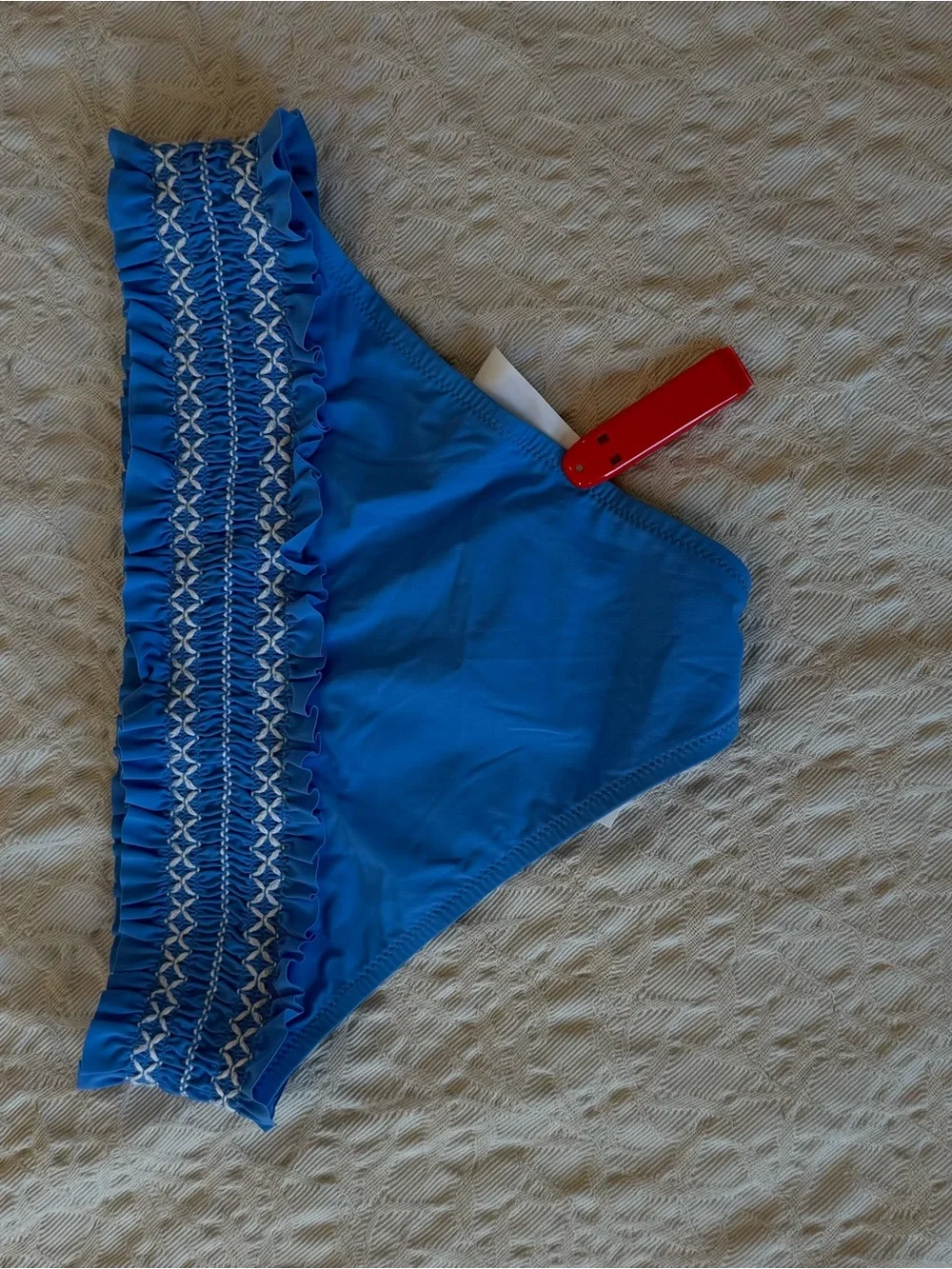 Tory Burch Blue with White Smocked Ruffle Bikini Bottom